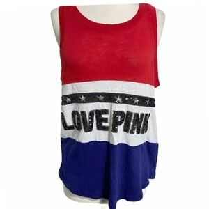 PINK Victoria's Secret Tank Top Medium Red White Blue Sequin Stars Patriotic